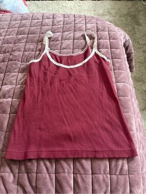 Brandy Melville Brick Red Ribbed Tank with Cream Trim